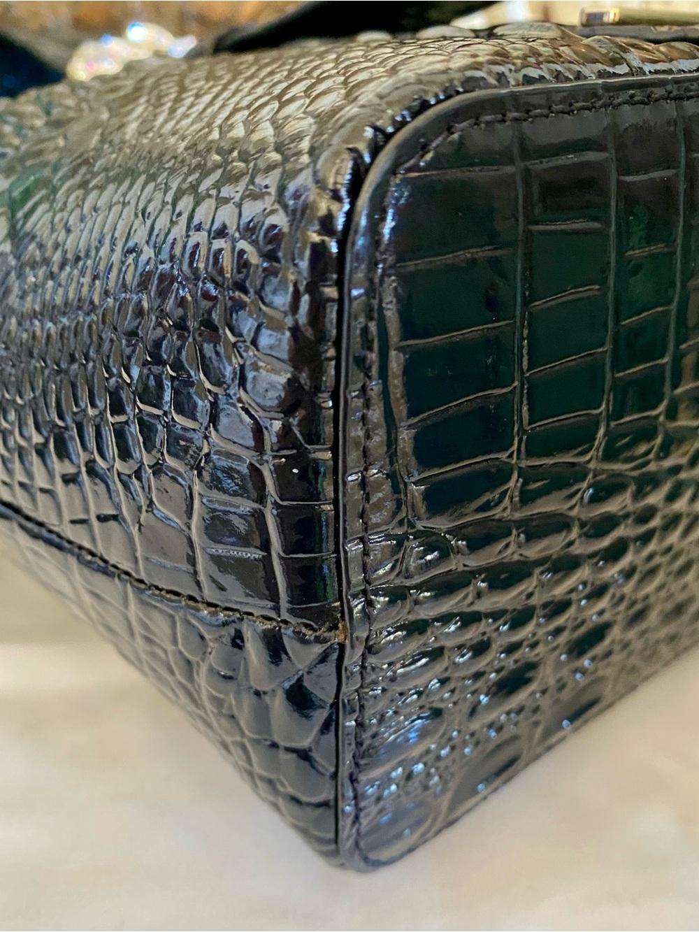 BRAHMIN BLACK LUXE FAITH HANDBAG ~SWAROVSKI CRYSTALS (($365)) Luxury Black Croc - Picture 10 of 14